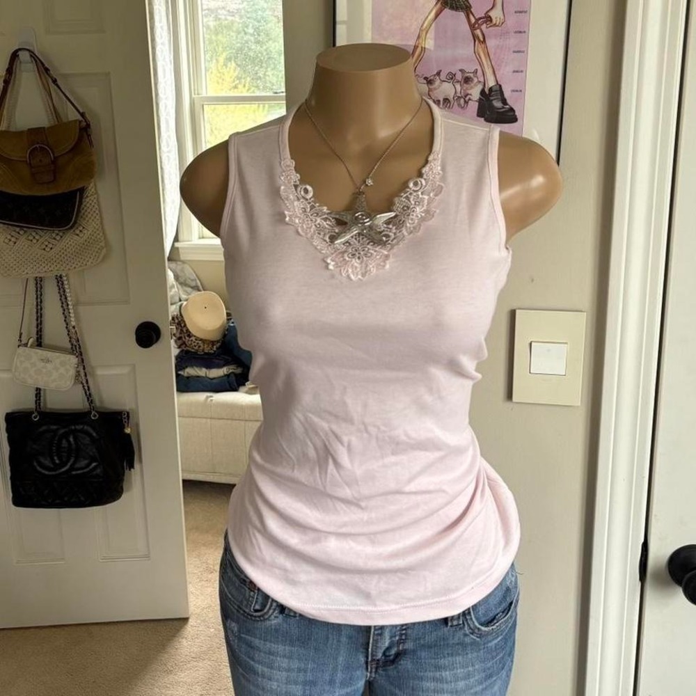 NWT y2k 2000s pastel light pink lace tank top